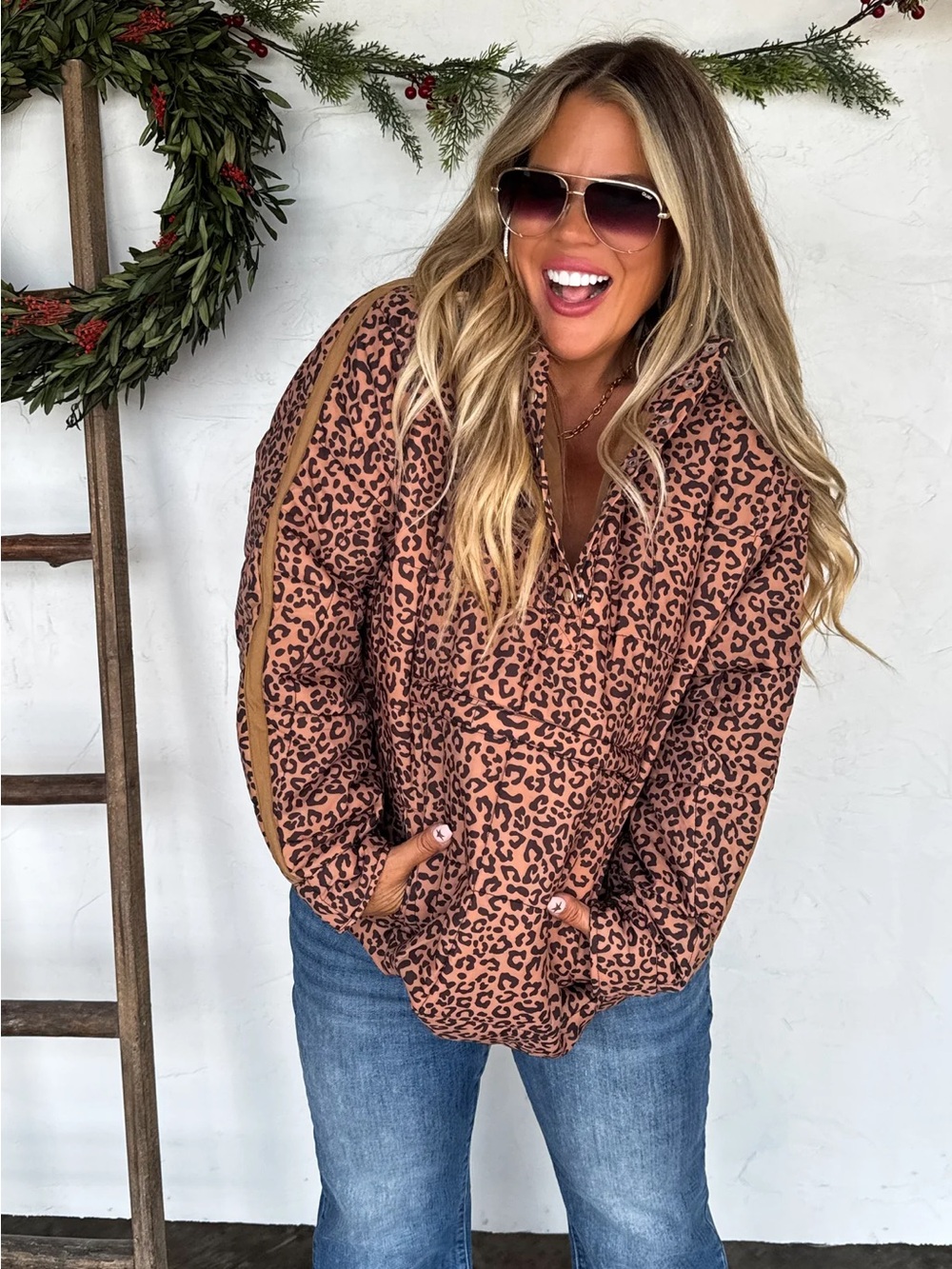 NWOT Leopard Print Hooded Pullover Puffer